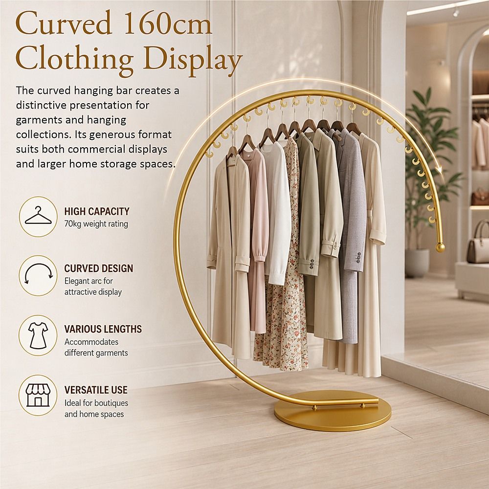 Commercial Clothing Floor-Standing Hanger High Capacity Curved Clothes Bar Storage Rack 160cm — image 5