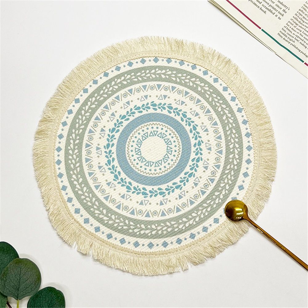 Round Braided Placemats Set of 4, Washable Heat Resistant Non-Slip Cotton Polyester Circle Boho Woven Place Mats for Dining Table Decor, Kitchen, Parties — image 4