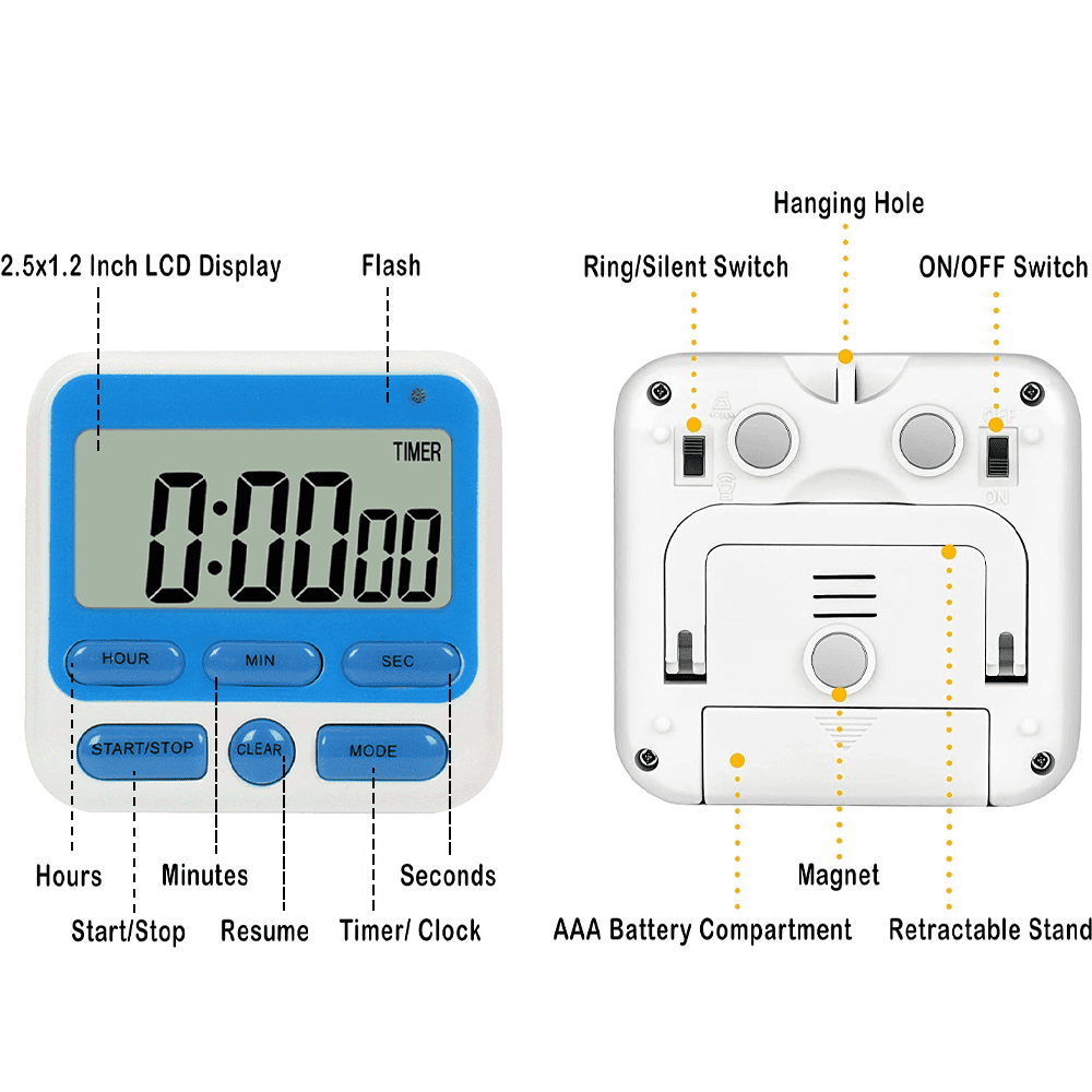 Digital Countdown Kitchen Timer -Count Up Down Magnetic Timer Clock for Cooking Baking Gym Students Blue — image 4