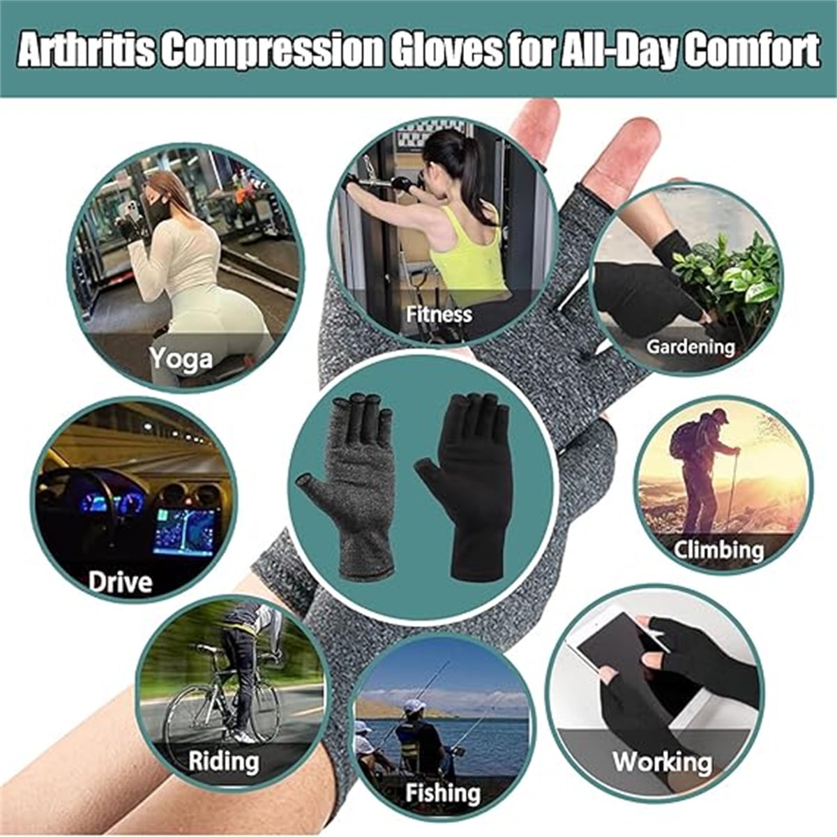 12 Pairs Cotton Gloves,Reusable Half Finger Touchscreen Gloves,7.5x3.9In Summer Sun UV Protection Gloves for Men and Women Black — image 6
