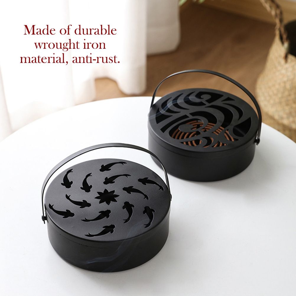 Iron Mosquito Coil Holder Hollow Mosquito Coil Box Round Incense with Handle — image 5