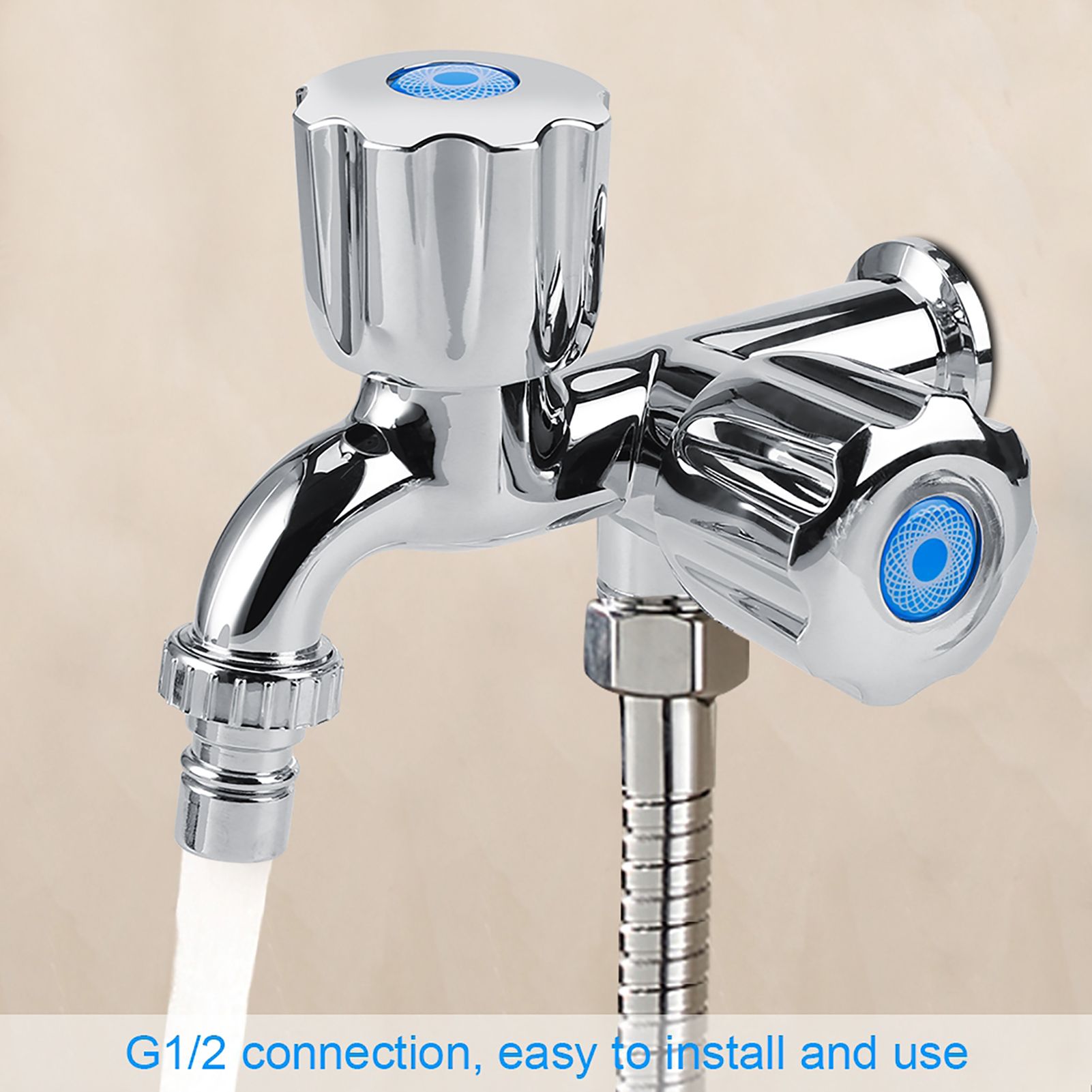 Electroplating Plastic Washing Machine Cold Water Faucet Sink Basin Water Tap with Double Spout Shutter Handle G1/2 — image 3