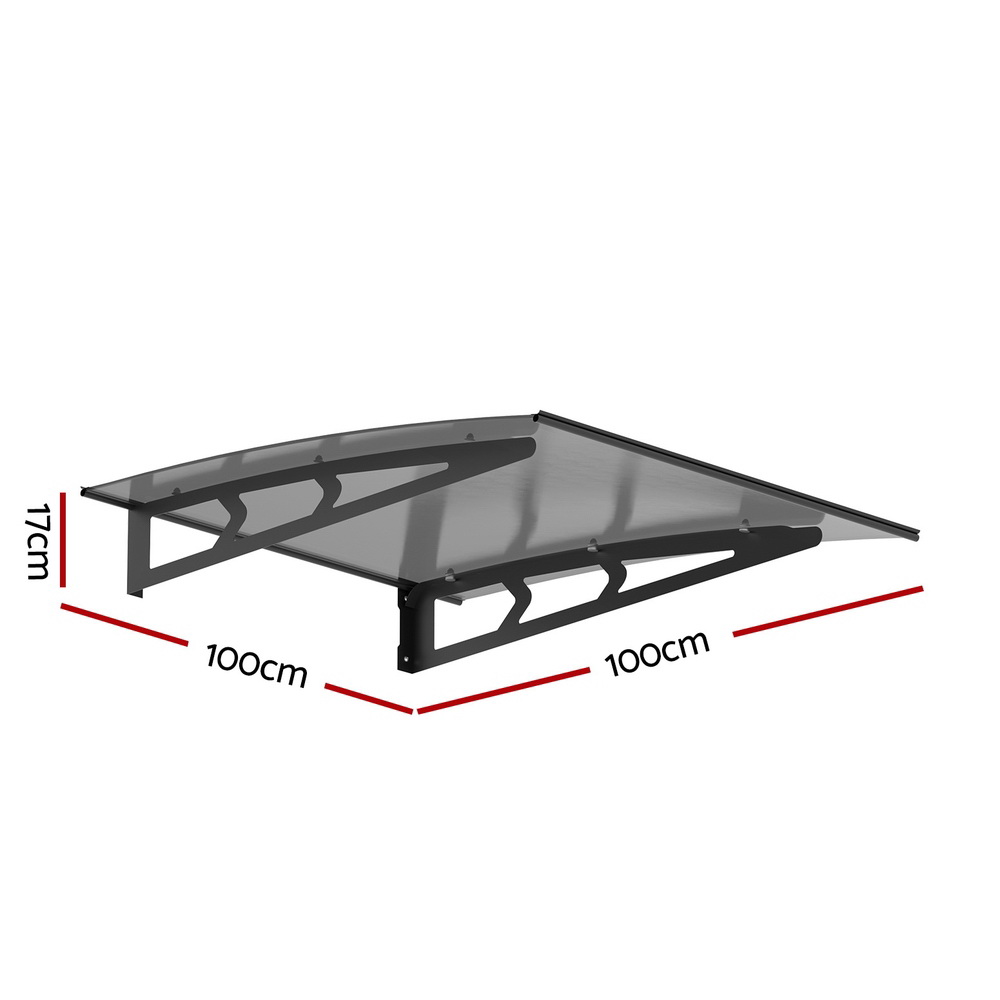 Instahut Window Door Awning Canopy 1mx1m Grey Solid Sheet Metal Frame — image 2