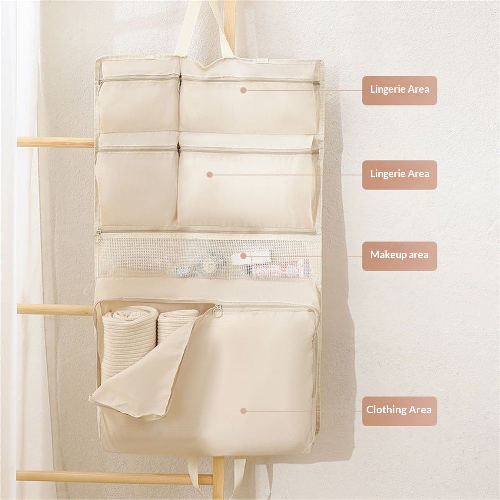 Hanging Packing Cube, Foldable Travel Organizer, Waterproof, Machine Washable, Fits Carry-on, Expandable Packing Cube for Suitcase or Backpack (Beige 6 grids) — image 4