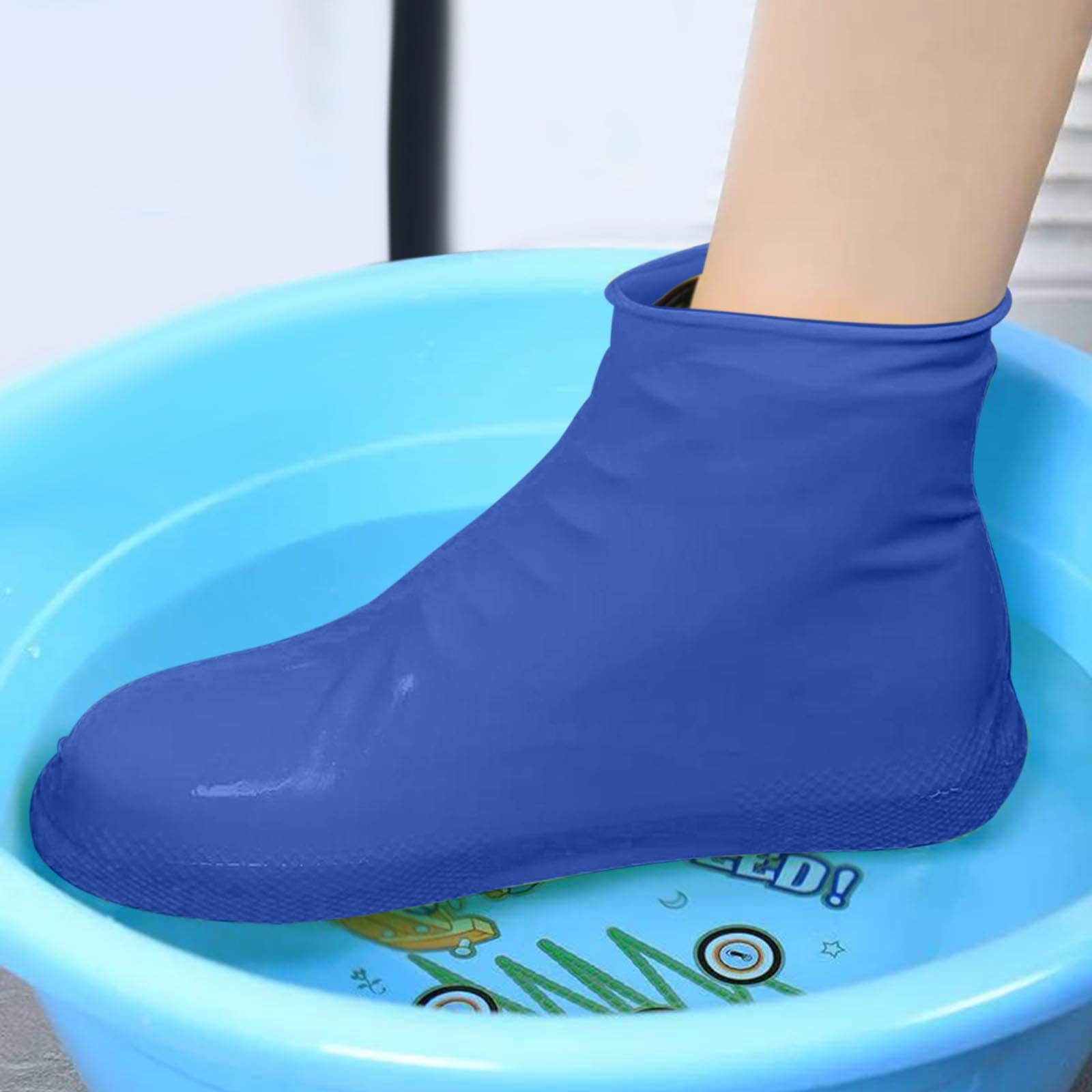1 Pair Reusable Silicone Waterproof Shoe Covers, Non Slip Rain Overshoes for Men and Women, Thickened Protection for Walking, Blue — image 3