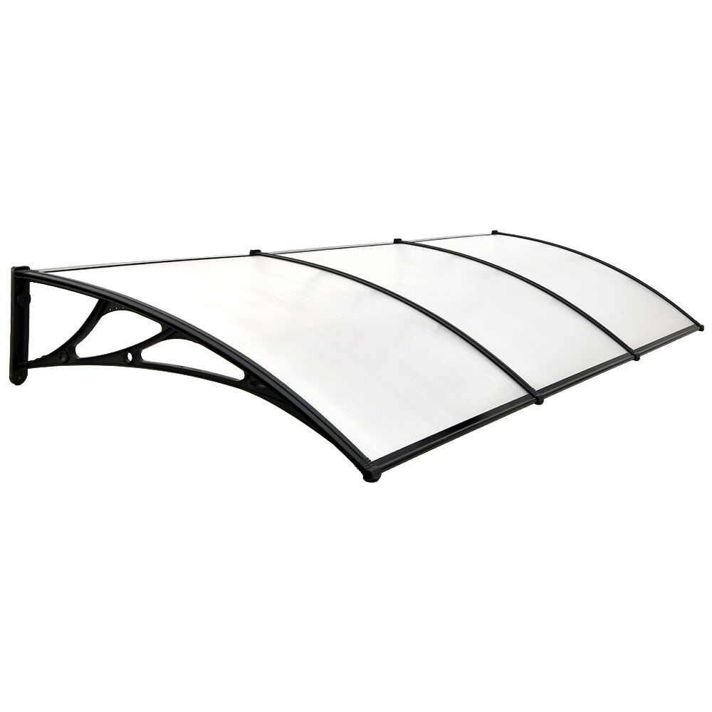 SHADE SHIELD 3 × 1m Aluminium Exterior Awning, Black DIY External UV Rain Protection Clear Polycarbonate Canopy Cover