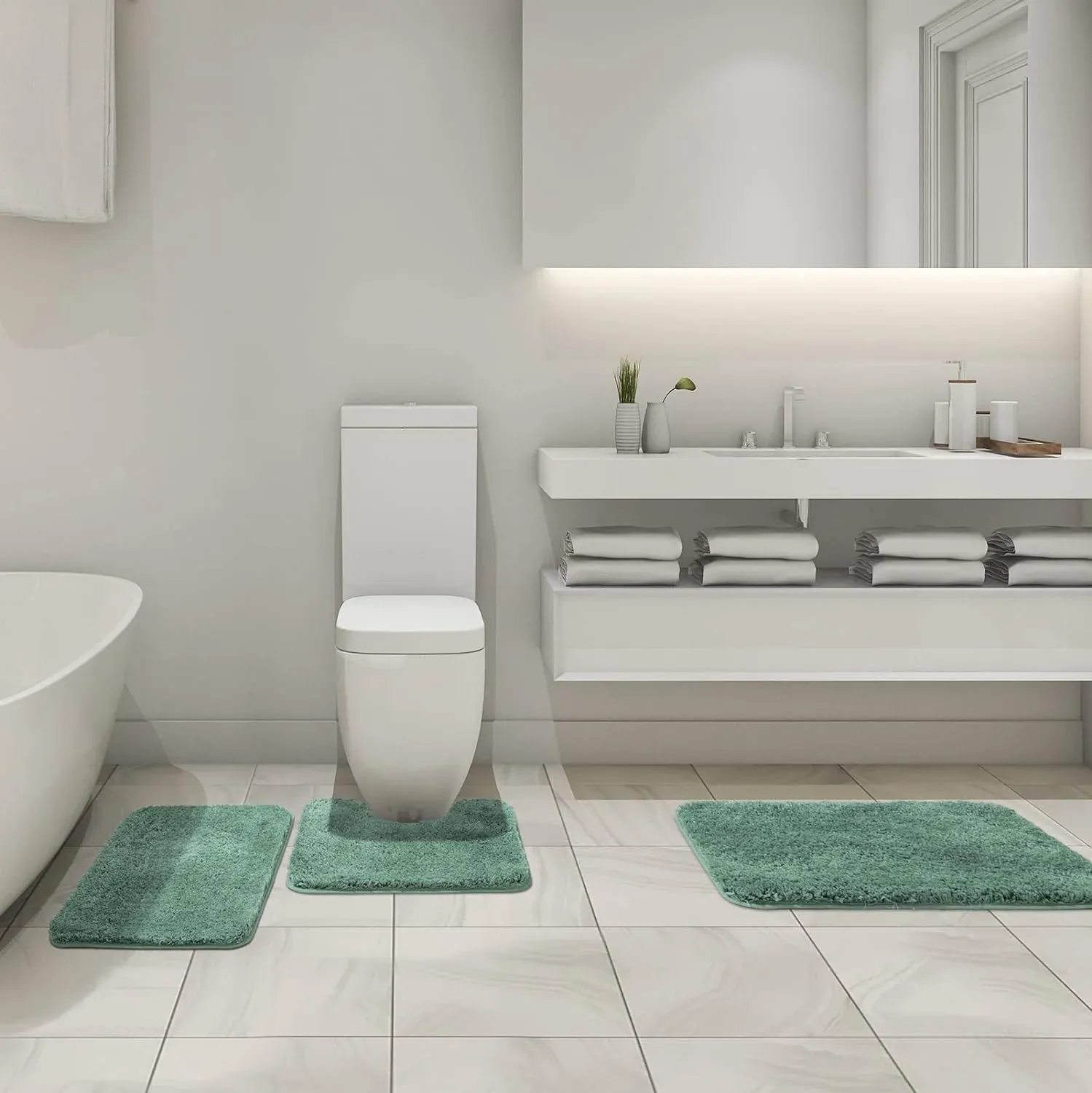 3 Piece Bathroom Rug Set, Soft Microfiber Absorbent Non Slip Bath Mats for Toilet Tub, Sage Green โ image 6