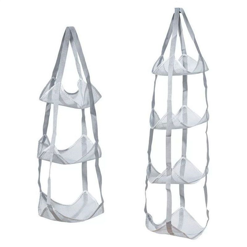 Grey 3-Layer + 4-Layer Hanging Mesh Storage Bag Set for Balls Toys and Sports Gear