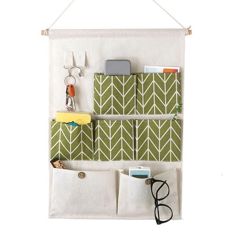 Cotton Linen Wall Hanging Storage Bag, Over Door Hanging Storage Bags Wall Mount Hangable Organizer for Kitchen Living Room(Green) — image 2