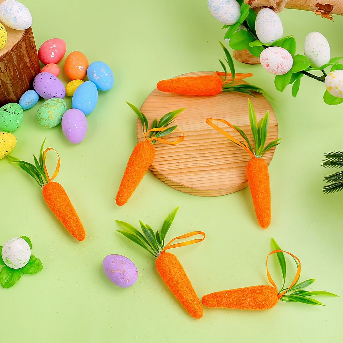 12Pcs Easter Carrot Hanging Ornaments β Colorful Foam Glitter Carrots, Easter Tree Decorations, DIY Crafts for Home Party, Spring Easter Decor
