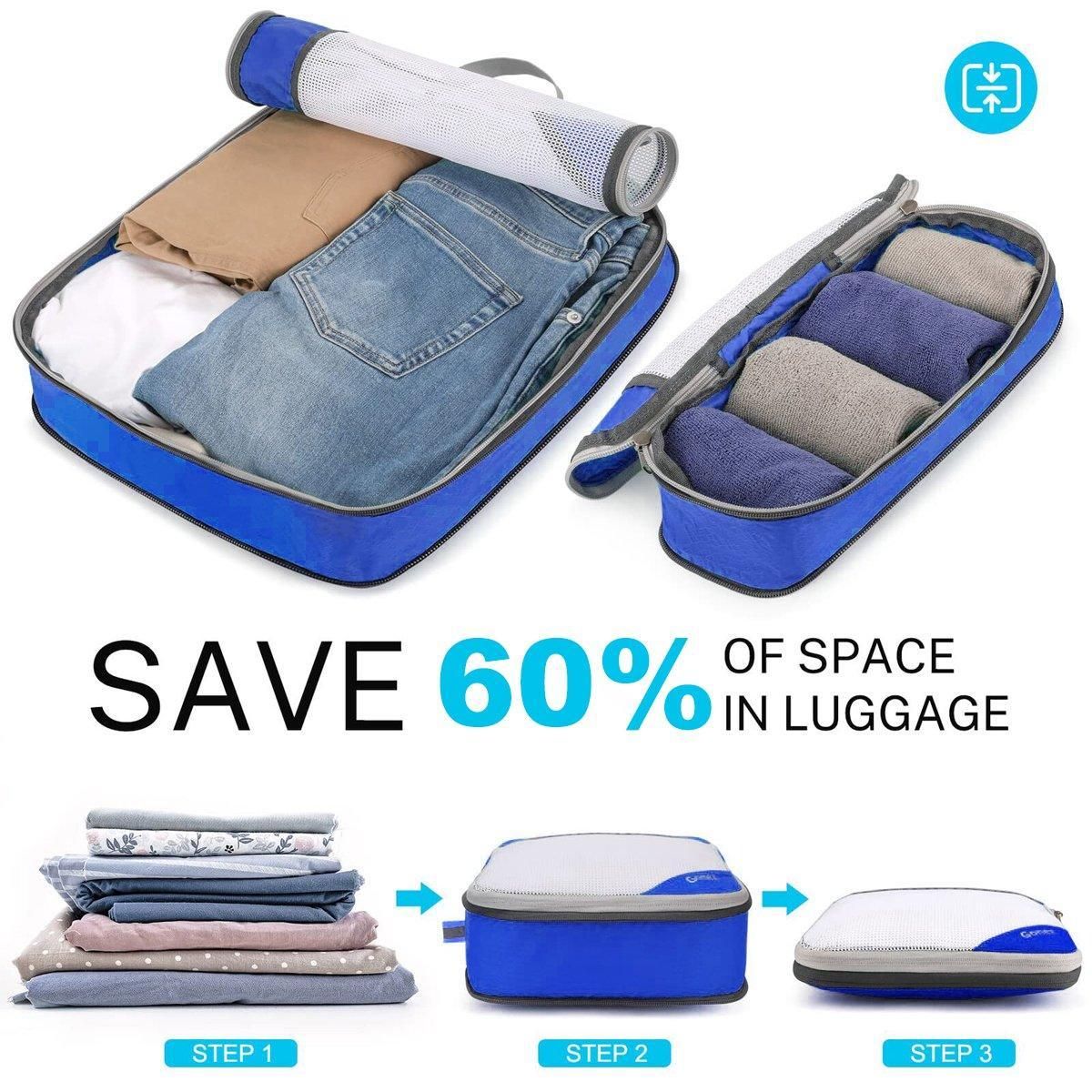 6pcs Mesh Visible Travel Storage Set Waterproof Nylon Compressible Storage Bags - Sky Blue โ image 4