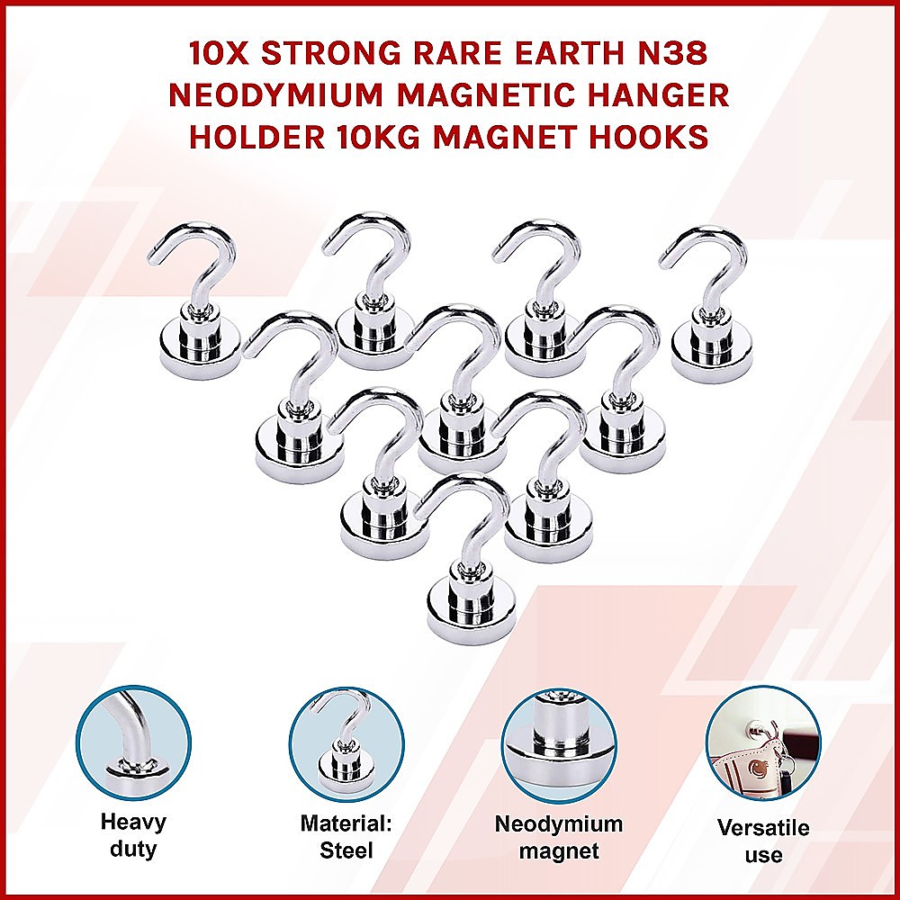 10x Strong Rare Earth N38 Neodymium Magnetic Hanger Holder 10kg Magnet Hooks โ image 3