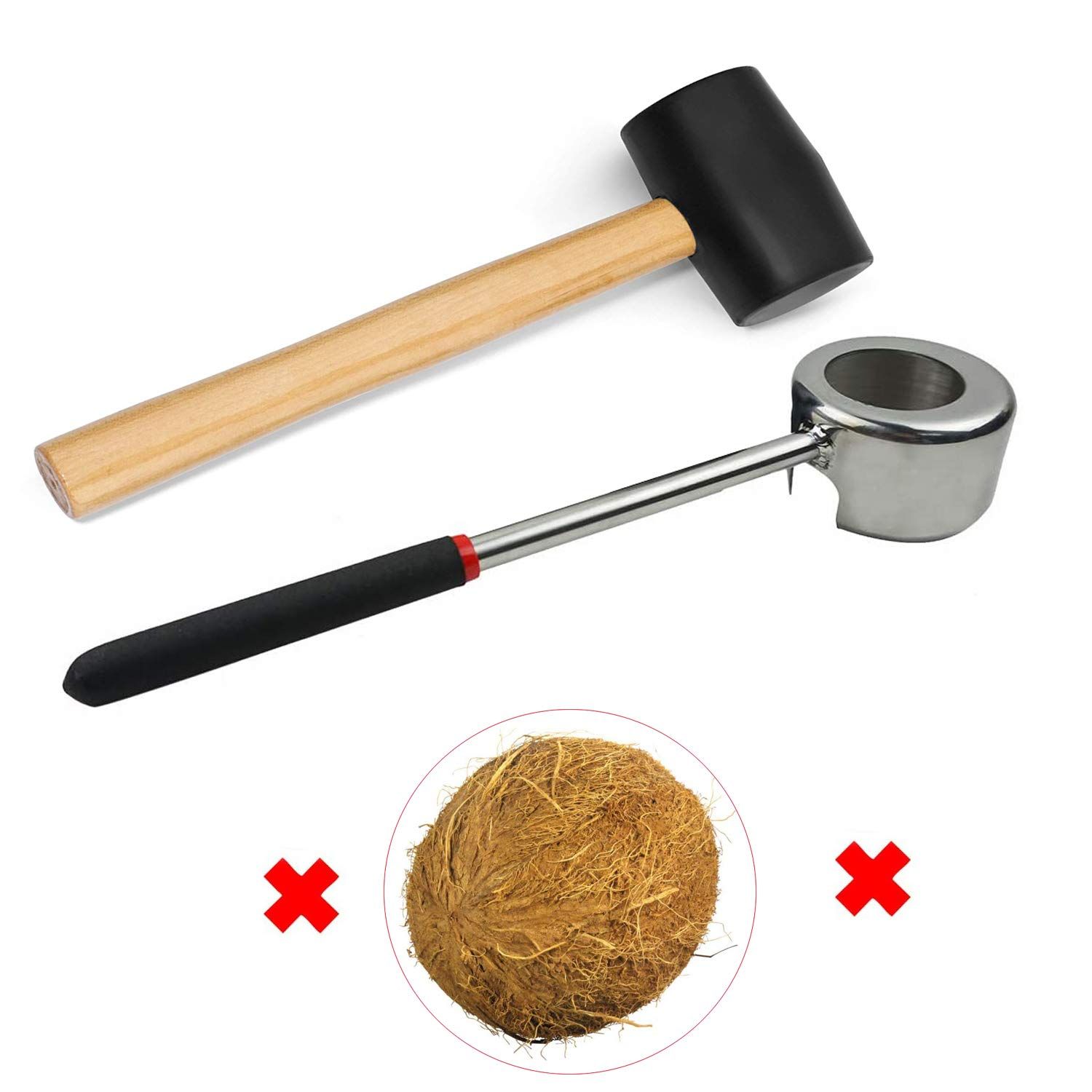 Coconut Opener Set for Young & Mature Coconuts by |Coconut Tools for Meat Removal with Hammer & Stainless Steel Knife โ image 3