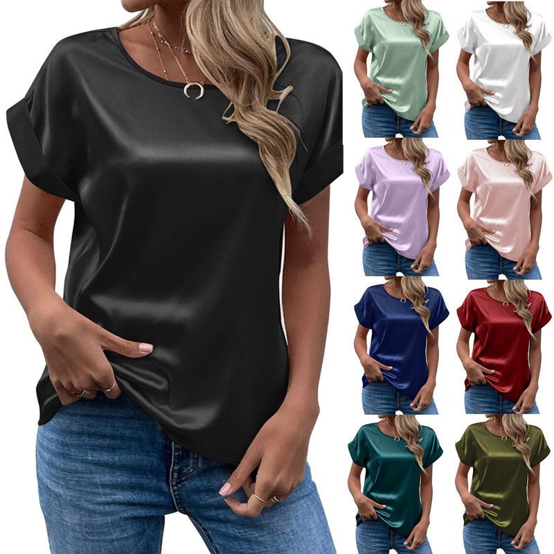Mavis Women Satin T Shirt Short Sleeve Crewneck Pink 2XL โ image 3