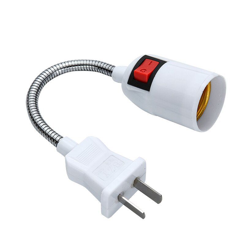 E27 Screw Hose Lamp Head Bendable Light Socket Extender Light Socket Plug Adapter with On/Off Switch Practical Wall