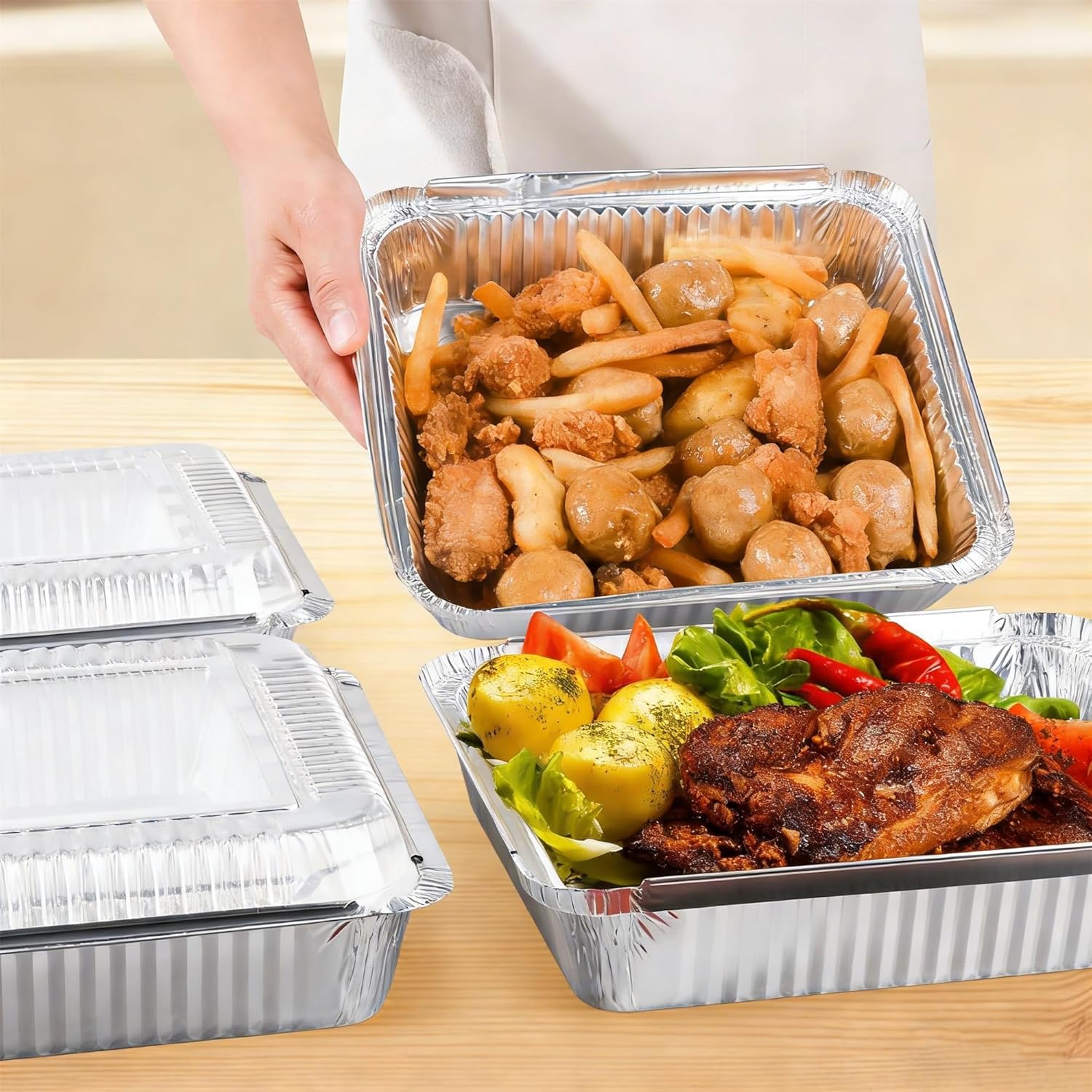 40 Pack 8 × 8 Inch Aluminum Pans with Clear Plastic Lids - Square Baking Cake Pans - Foil Pans with Lids - Disposable Food Containers Great for Cooking — image 5