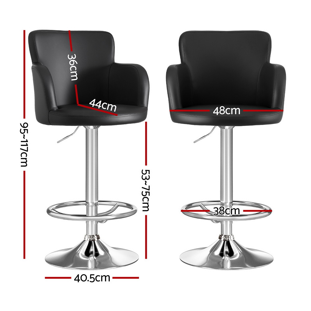 Artiss 2x Leather Bar Stools Swivel Adjustable Gas Lift PU Counter Chairs Black — image 2