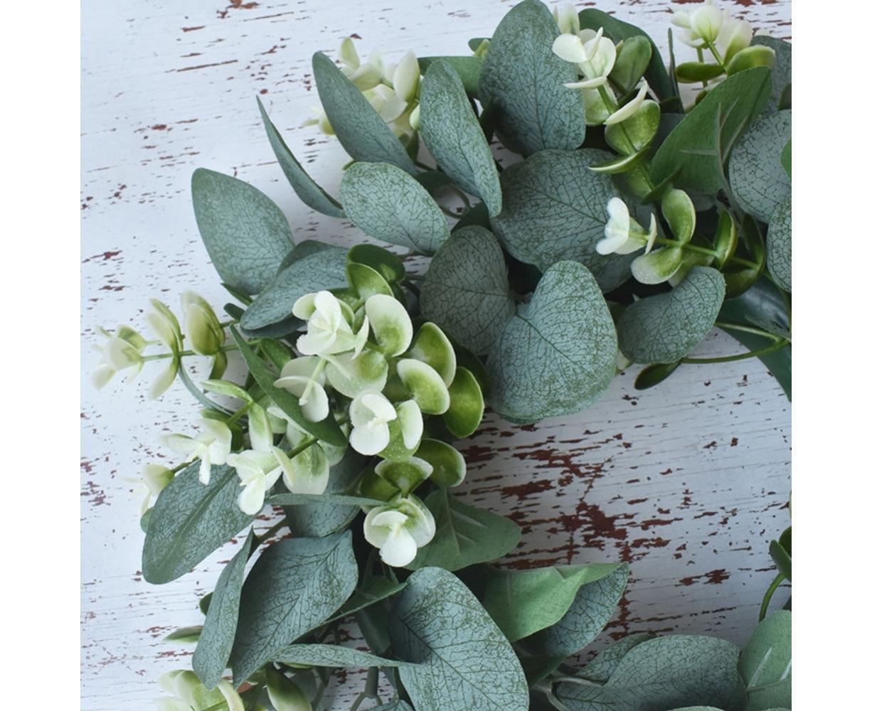 Artificial Eucalyptus Wreath for Front Door, Spring Summer Green Leaf Wreath for Farmhouse Wall Wedding Decor - Green - 33CM โ image 3