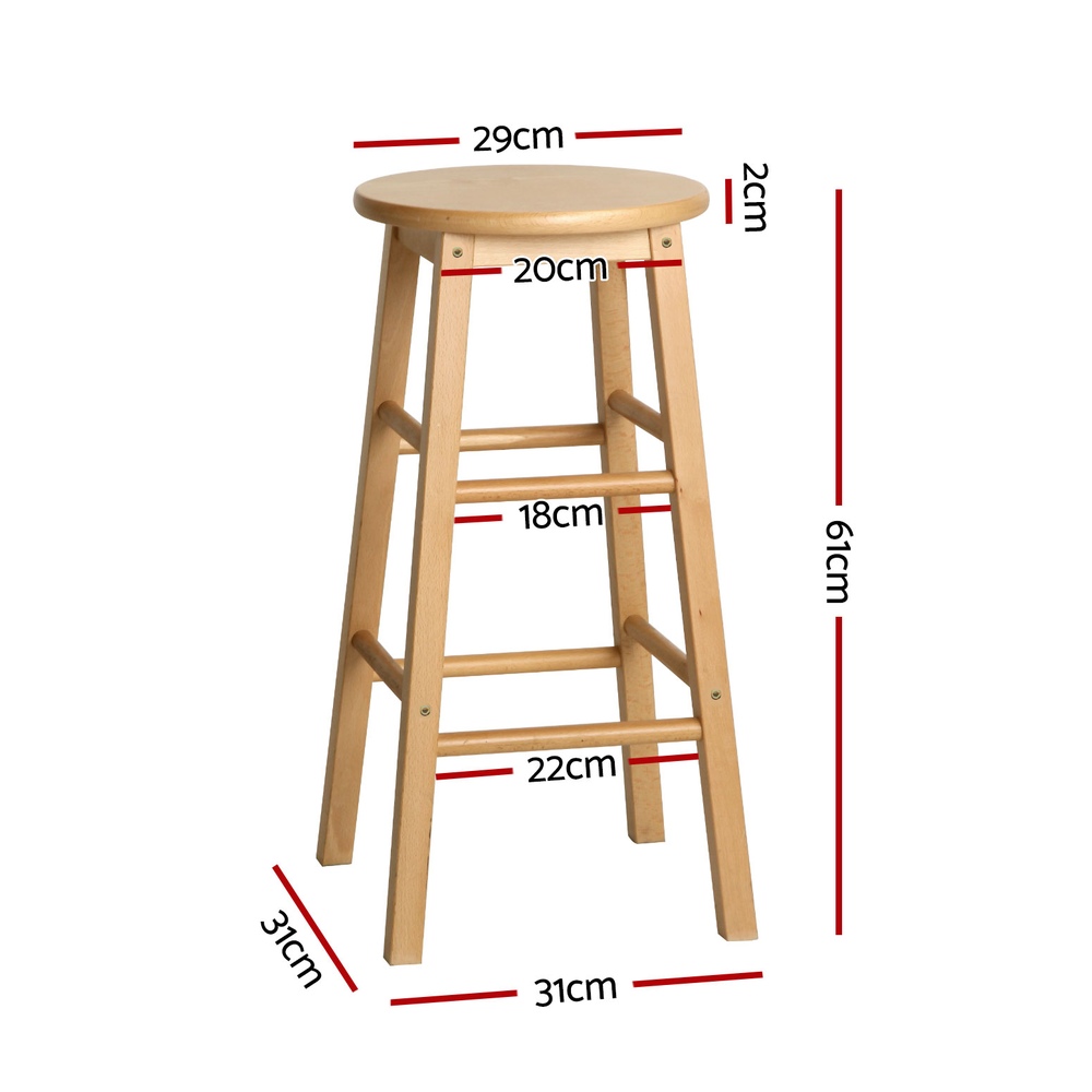 Artiss 4x Bar Stools Round Chairs Wooden Nature — image 2
