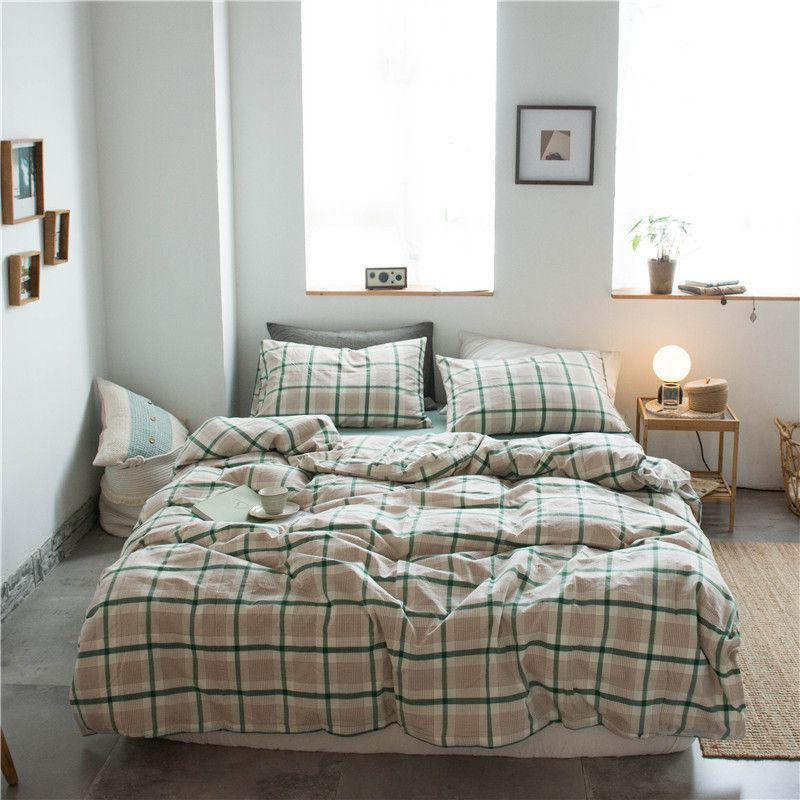 Cotton 4 Piece Set Modern Minimalist White Bed sheet kit_1.2m bed-quilt cover 150 × 200 (3-piece set)