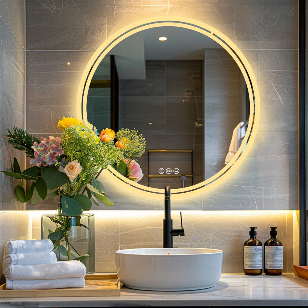 80cm LED Bathroom Mirror Anti-fog Circle Backlit HD β image 3