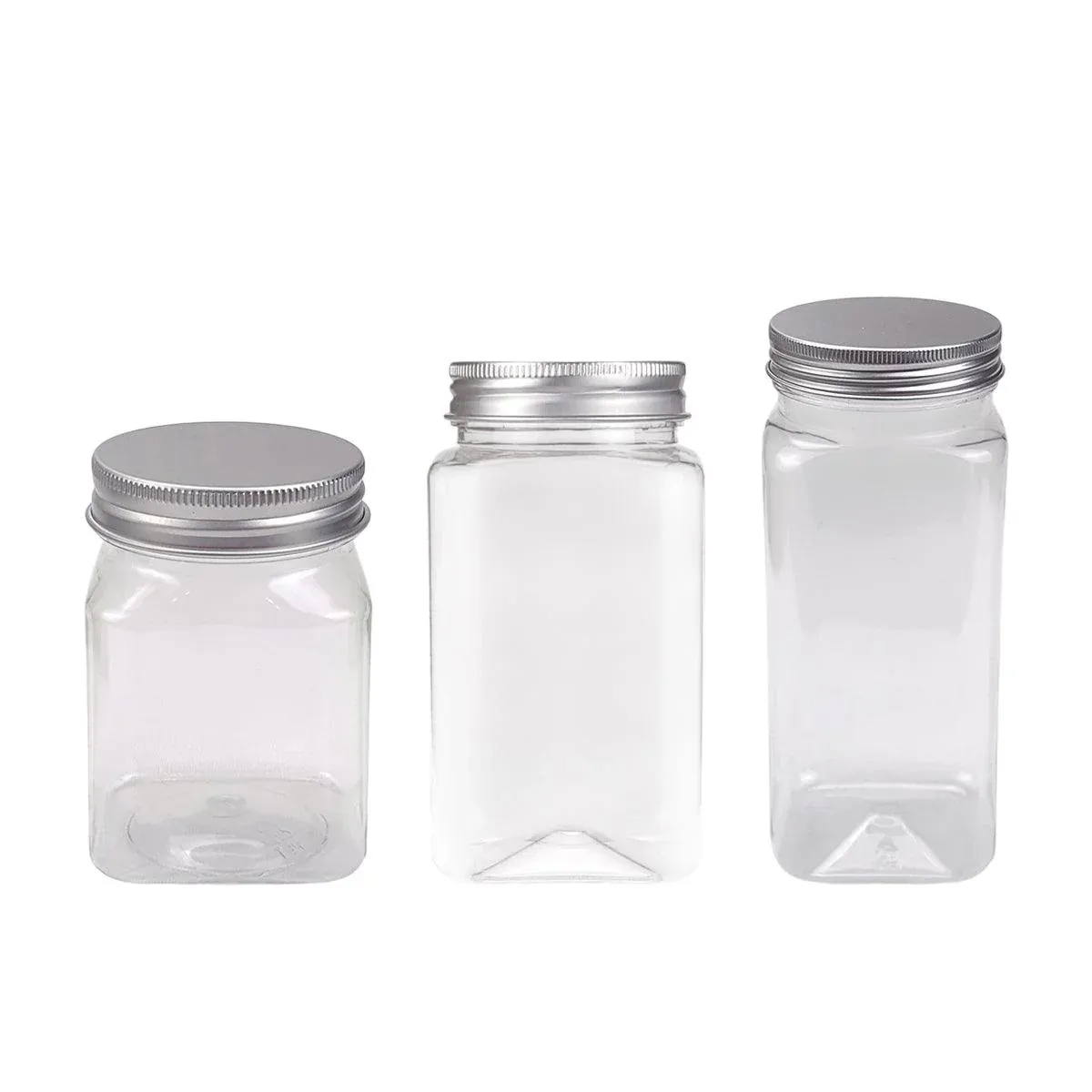 20pcs Square Transparent Plastic Bottle with Aluminum Cap Sealed Jar for Food Storage - 550ml — image 3