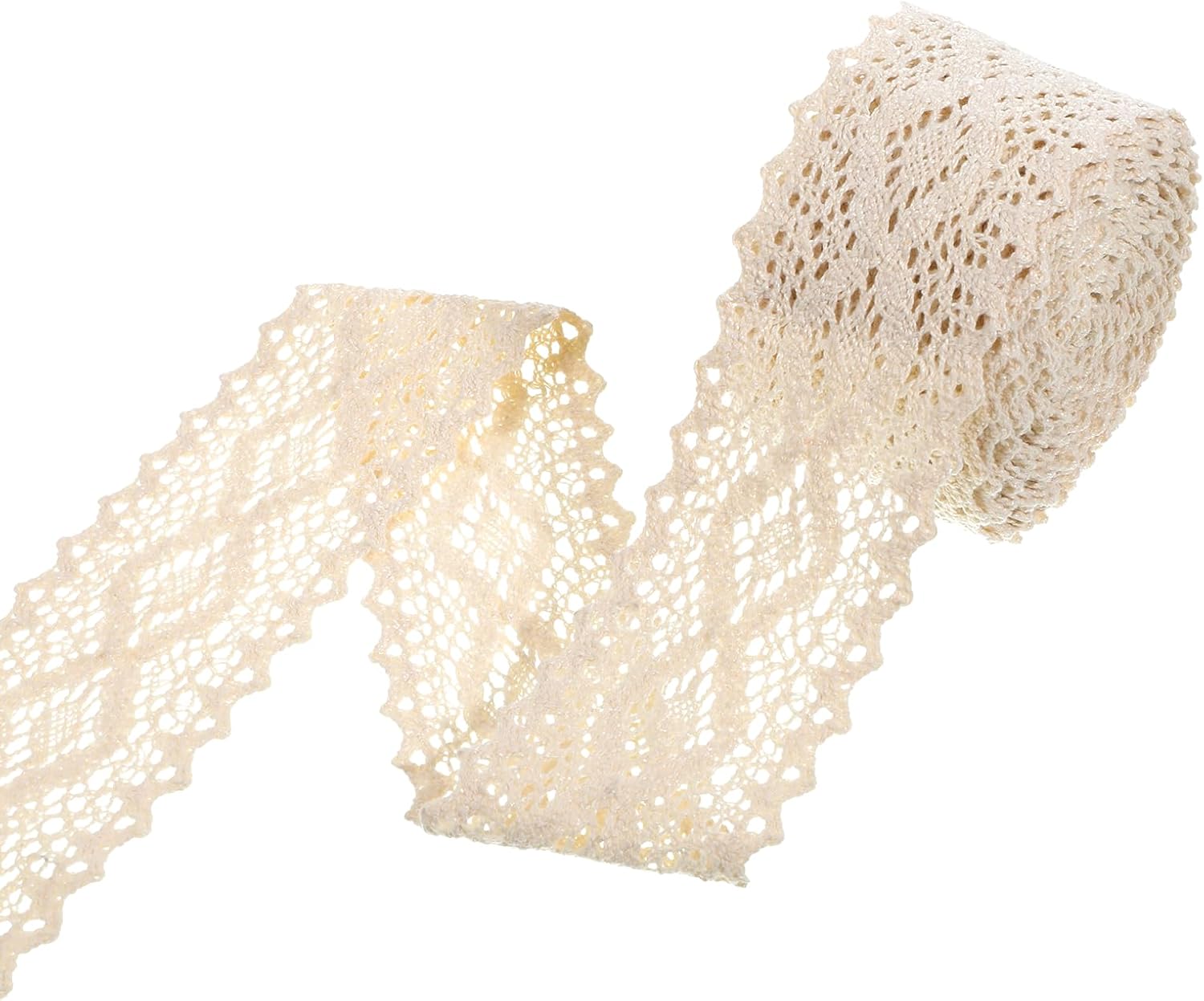 Beige Cotton Lace Trim, 5 Yards Vintage Crochet Lace Trim Ribbon Fabric Applique for Sewing, Wedding Decoration, Gift Wrapping, Christmas Package, Scrapbooking