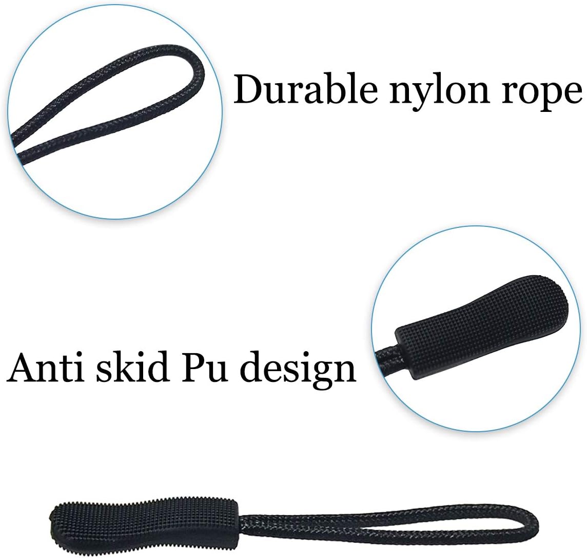 20 Pcs Nylon Cord Extension Zipper Tab Tags for Backpacks, Luggage, Jackets, Purses, Handbags (Black) — image 2