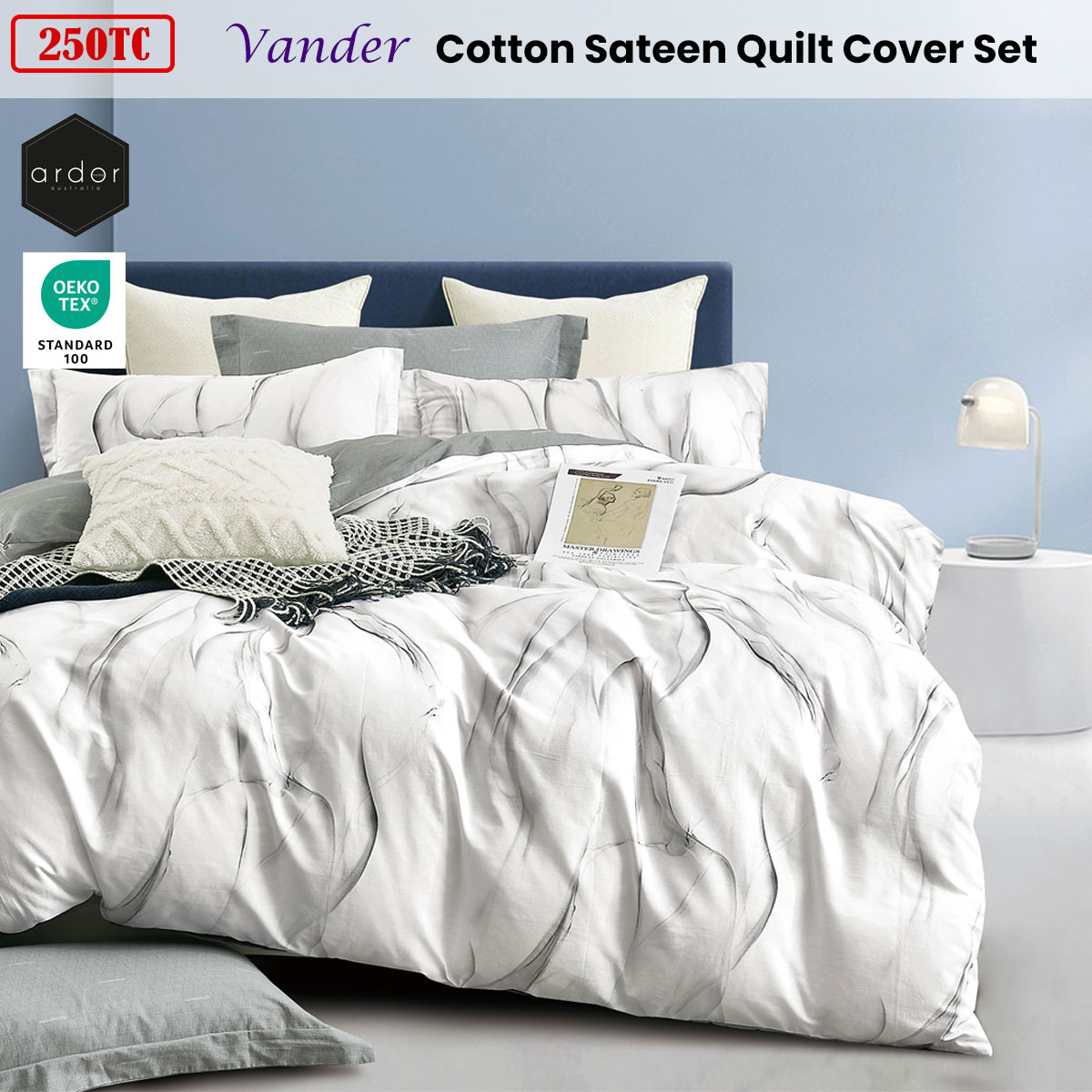 Ardor 250TC Vander Cotton Sateen Quilt Cover Set Queen โ image 2