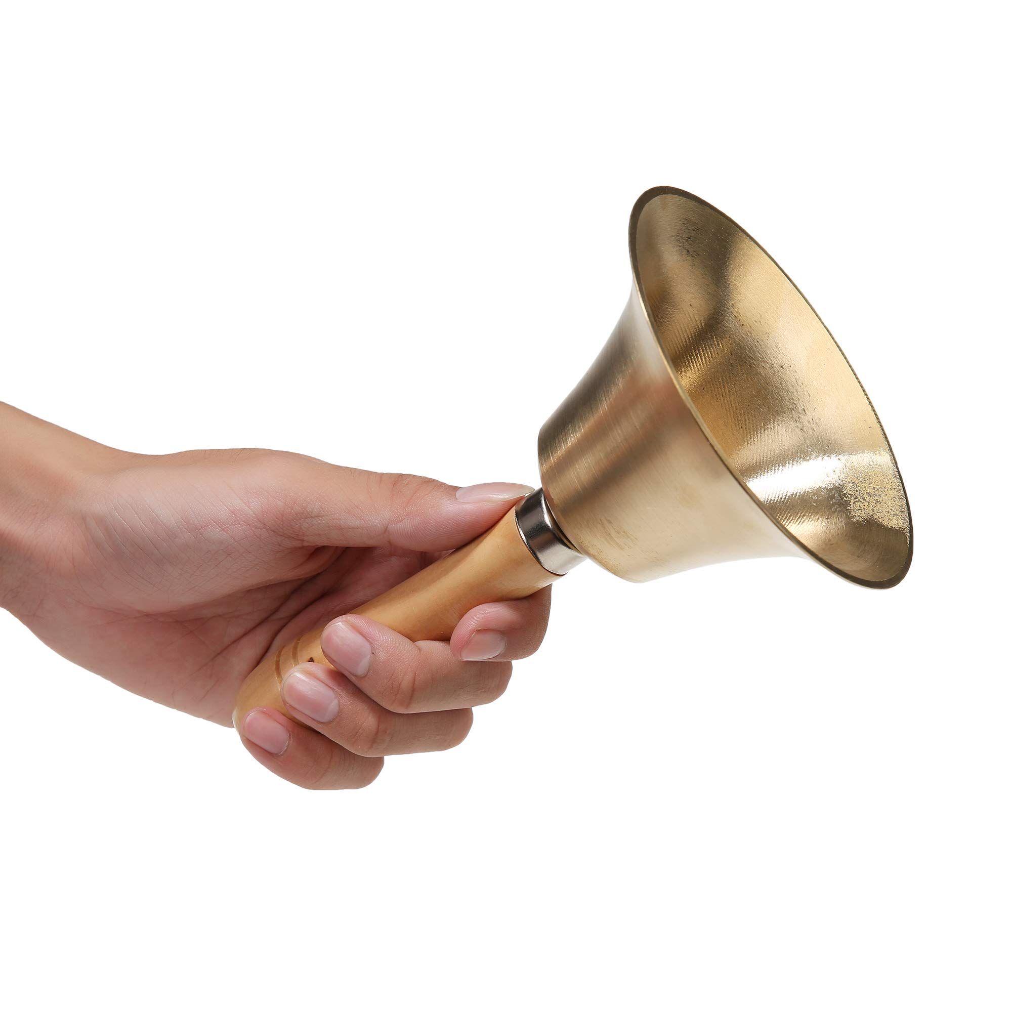 Super Loud Solid Brass Hand Call Bell Hand Bell - Hand Call Bell with Brass Solid Wood Handle,Very Loud Handbell — image 2