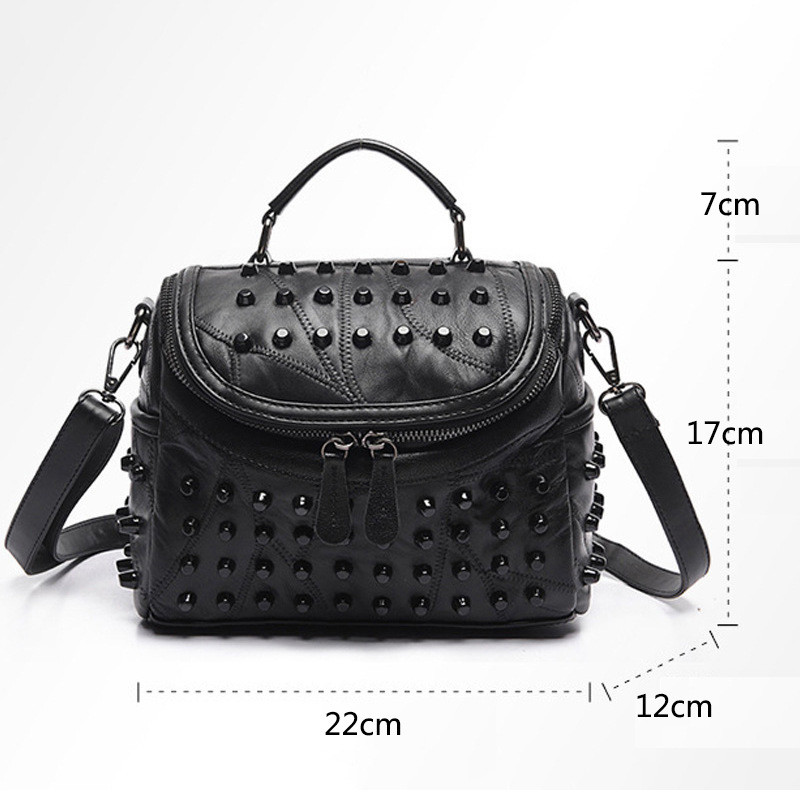 Women's Black Studded Handbag Soft PU Leather Crossbody Shoulder Bag with Rivets Trendy Box Purse 22cm for Travel Party โ image 2