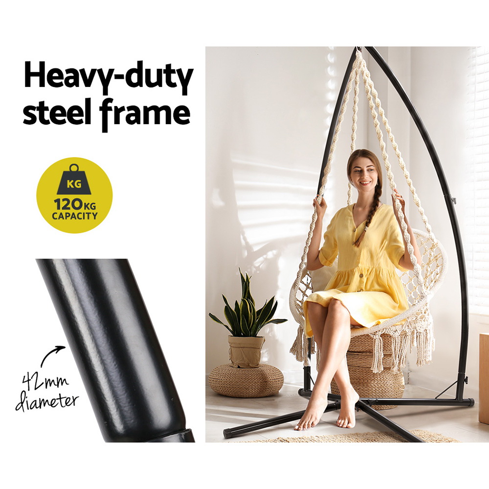 Gardeon Hammock Chair with Steel Stand Macrame Outdoor Swinging Cream โ image 4