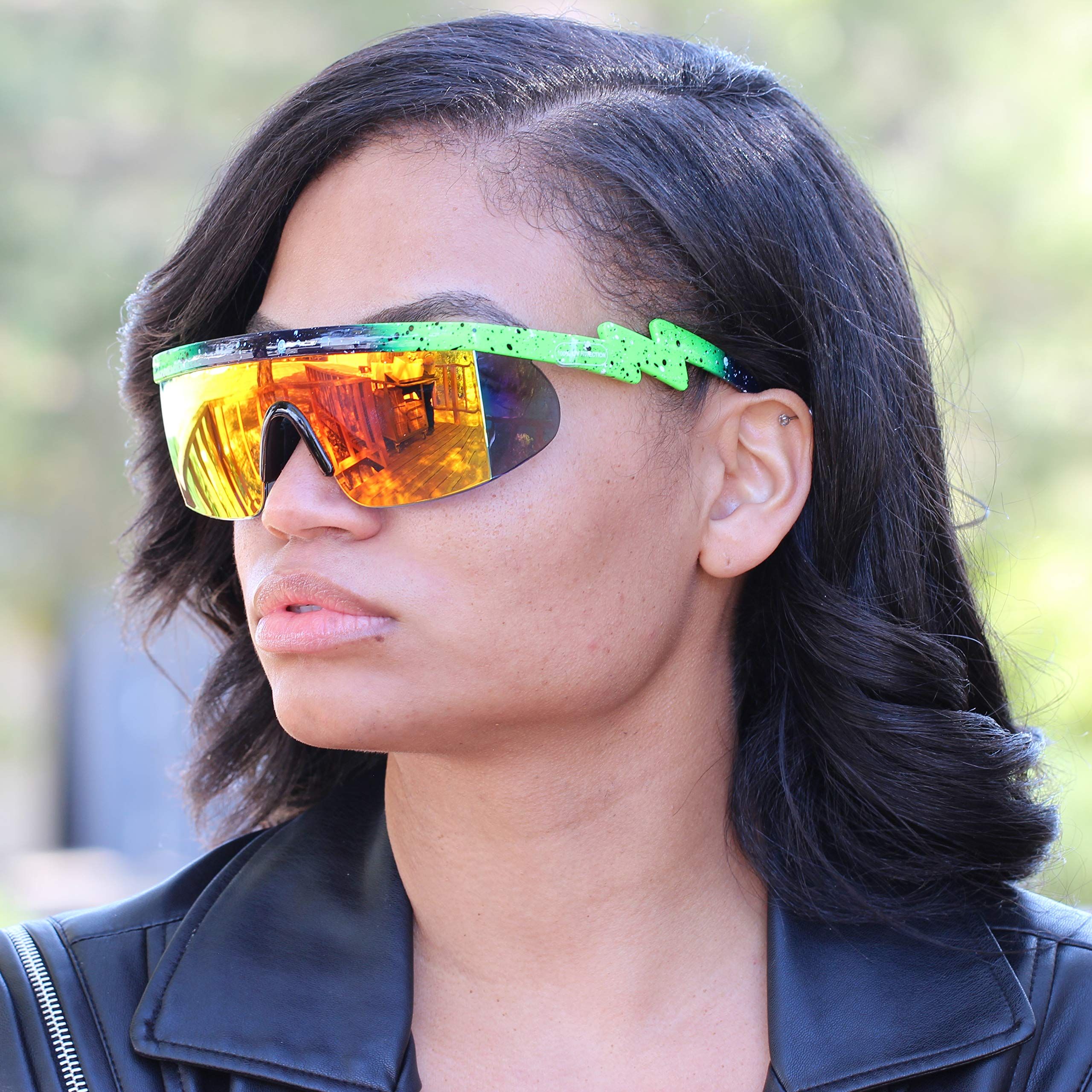 FLAWLESS EYEWEAR Semi Rimless Goggle Style Retro Rainbow Mirrored Lens Sunglasses Throwback Sunglasses β image 2