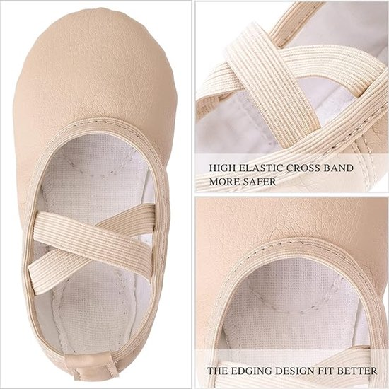 Women's Ballet Shoes – Ballet Shoes for Girls – Beige – Soft PU Leather Dance Shoes with Non-Slip Sole – Suitable for Ballet, Yoga & Home Use – For — image 5