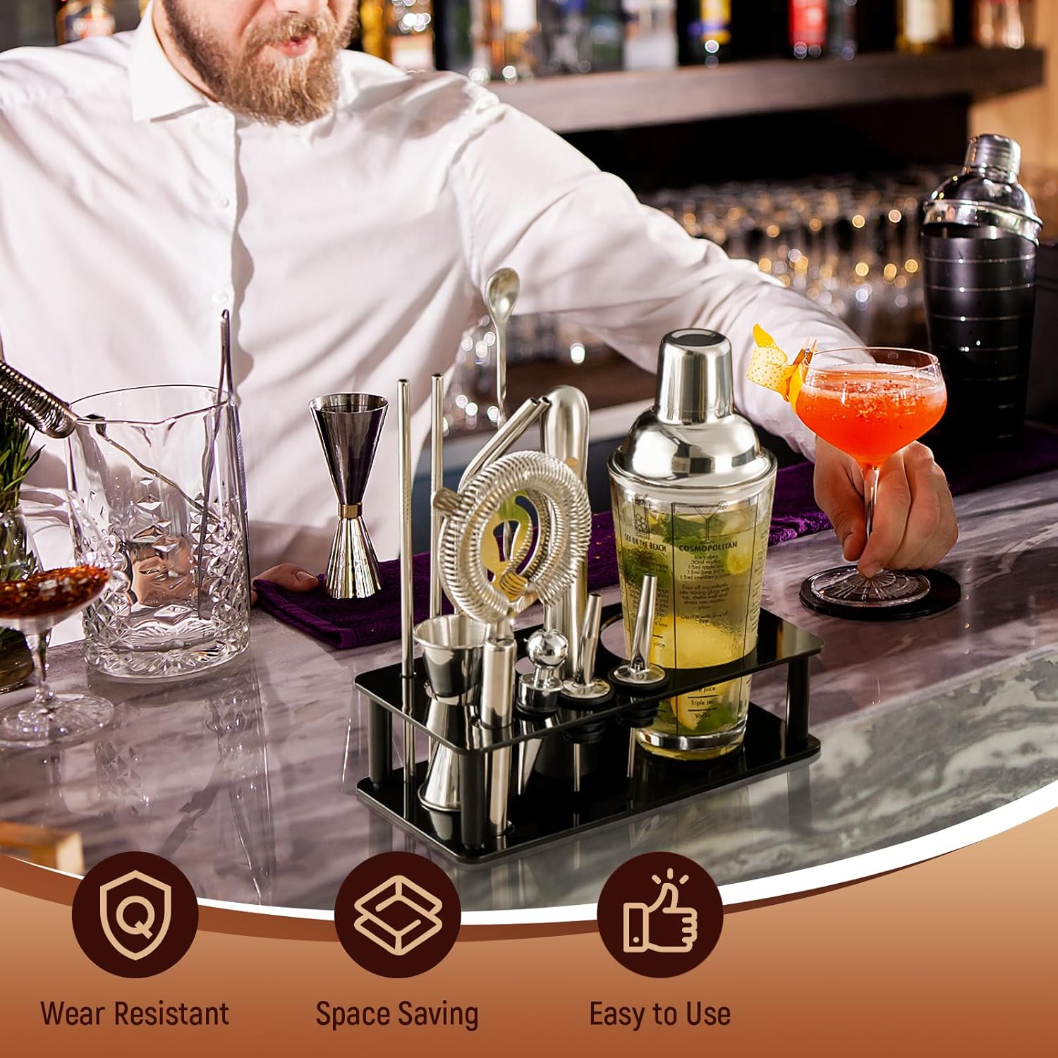 Professional Cocktail Shaker Stand, Bartender Kits Storage Stand, Bartending Tool Holder for Bar Cocktail, Black โ image 2