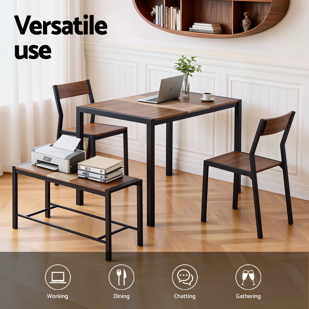 Artiss Dining Table and Chairs Set of 4 Bench Kitchen Furniture Rustic Brown — image 5