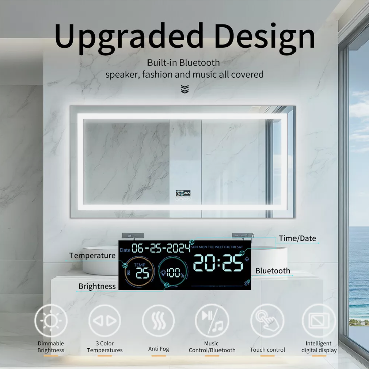 Interior Ave - 60 × 80cm Rectangle Frameless LED Bathroom Mirror – Bluetooth — image 3
