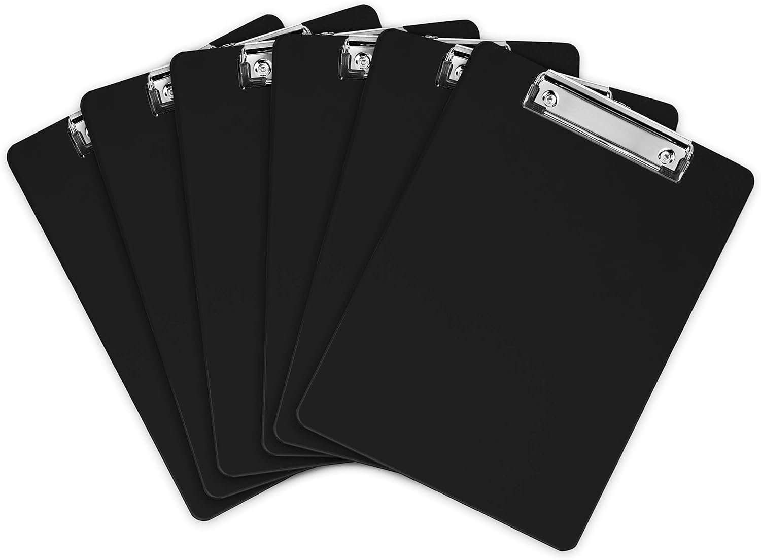 Black Plastic Clipboards (Set of 6) Multipack - 12.5x9 Inch Clipboard Holds 100 Sheets, Low Profile | Colored Acrylic Clip Boards in Bulk for Kids &