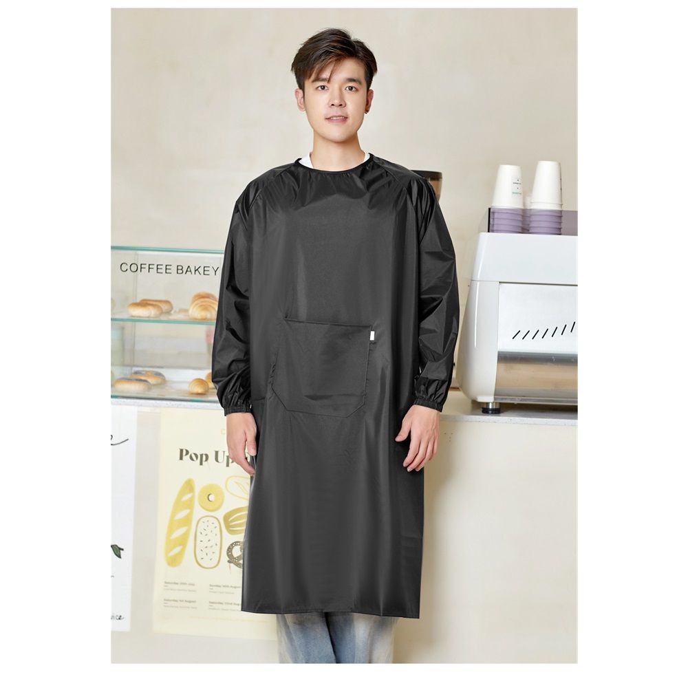 Waterproof Apron Sleeves,Black work shop Aprons for Lab Work, Water Proof Aprons Neckline Edging Design Elastic Cuffs Workwear with Pockets（black） — image 3
