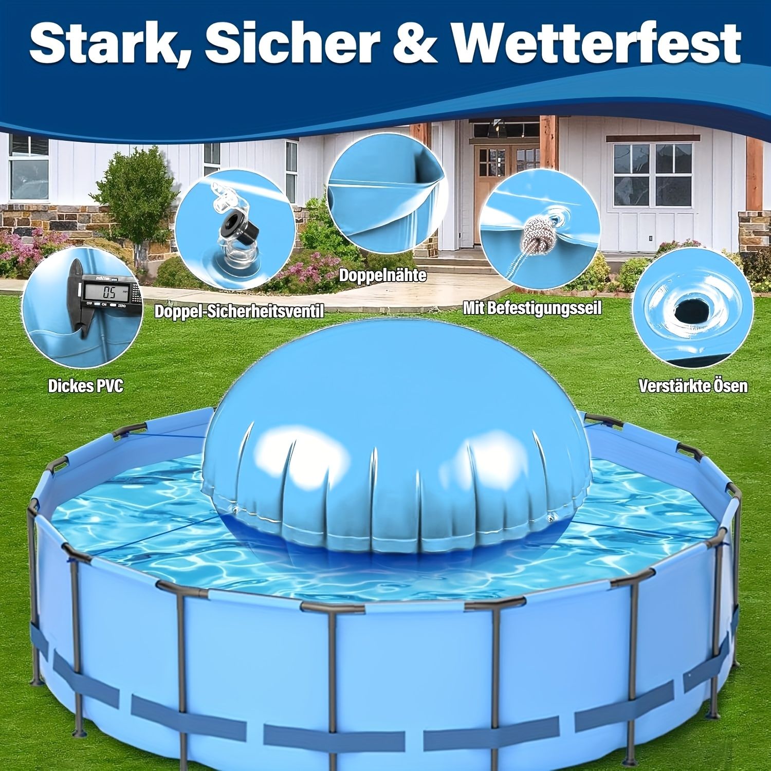 4Ft (1.2M) Winter Round Pool Air Pillow, Chlorine-Resistant PVC Reinforced Material, Includes 2 Anchor Ropes, Double Stitching, Blue โ image 5
