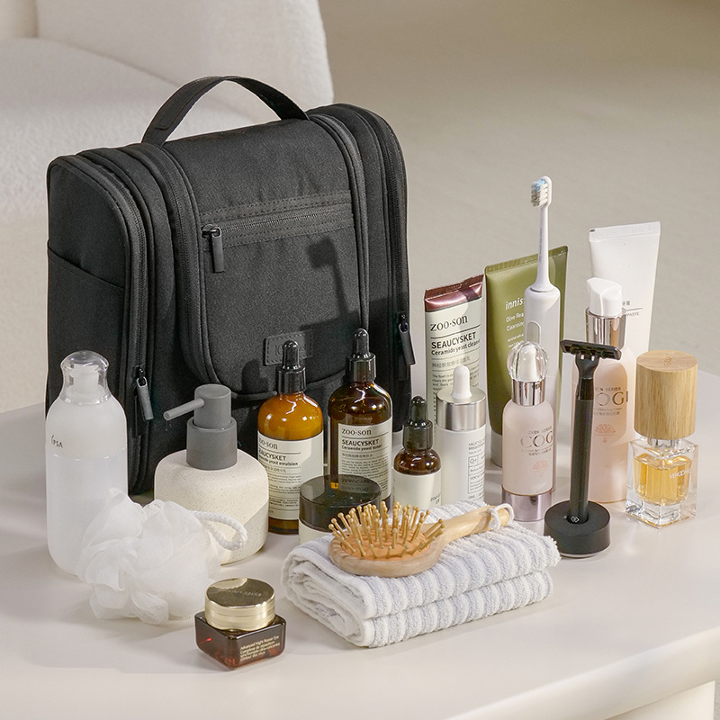 Hanging Travel Toiletry Bag, Large Capacity Double Open Cosmetic Organizer Bag, Water Resistant RPET Fabric Wash Bag with Detachable Hook & โ image 3