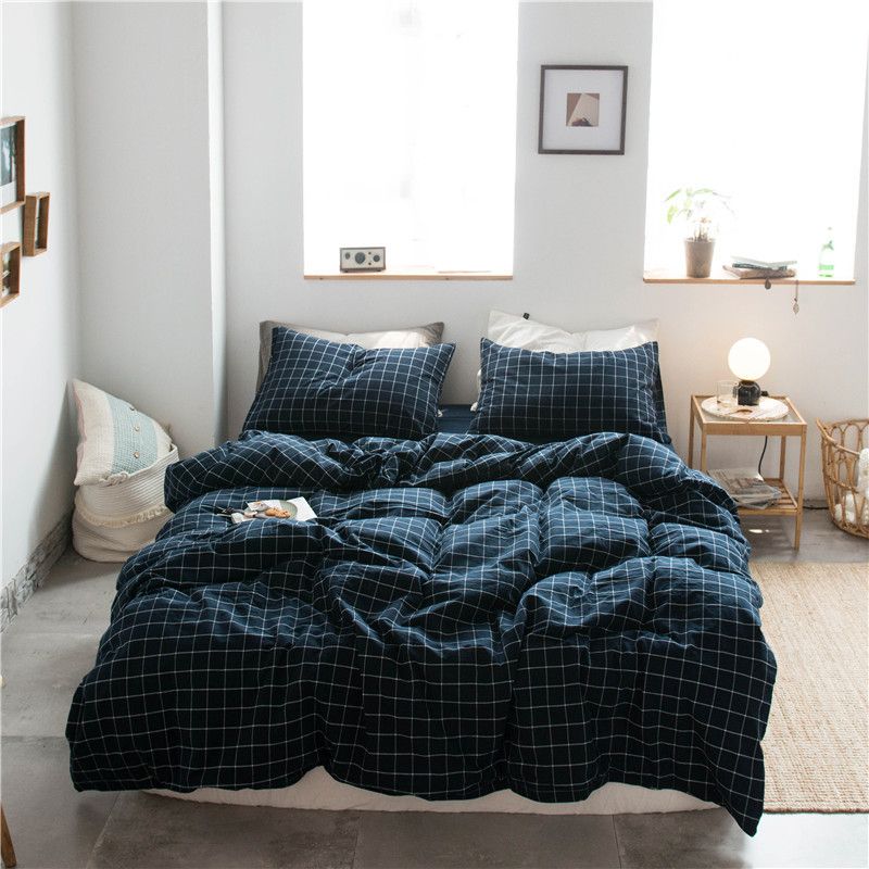 Cotton 4 Piece Set Modern Minimalist White Bed hat kit_1.8m bed-increase quilt cover 220 × 240cm four-piece set