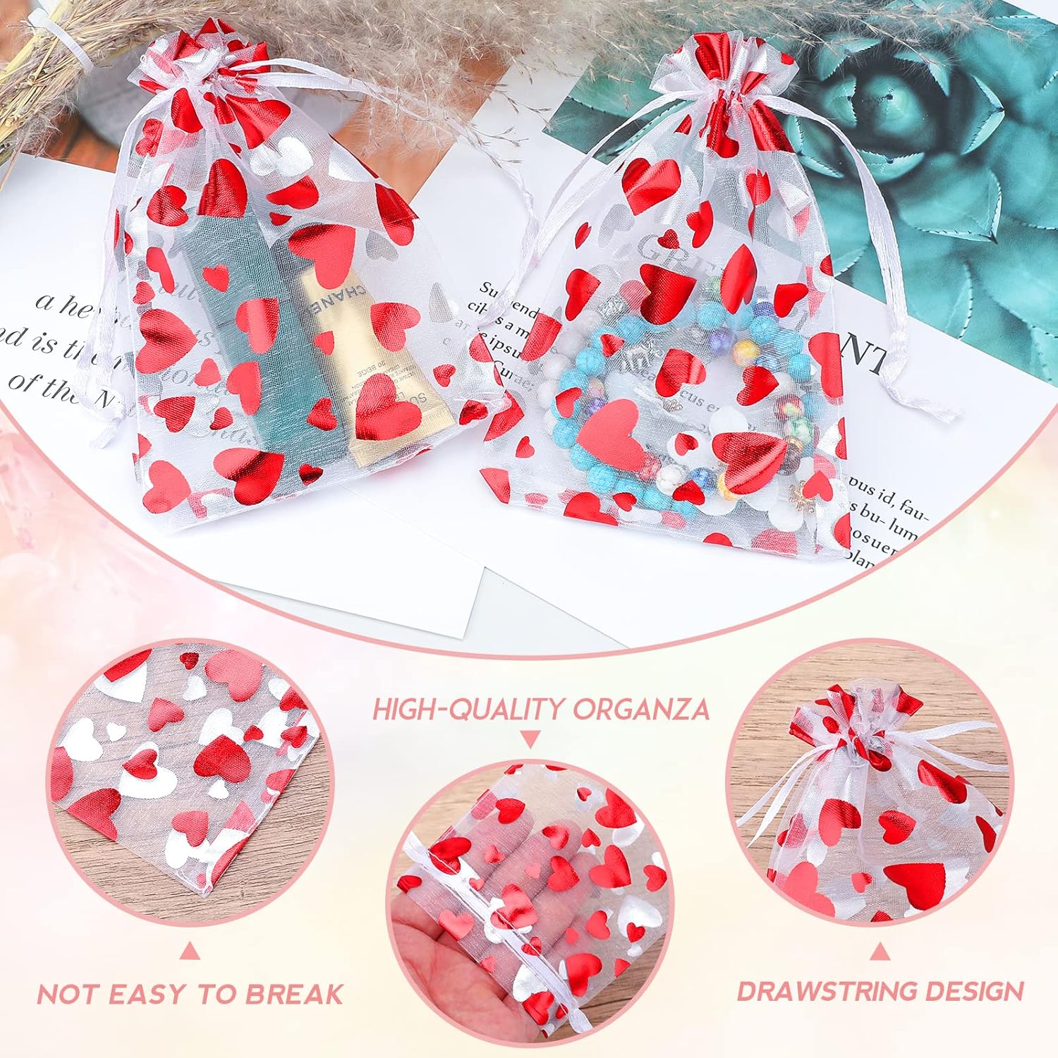 100 Pcs Red Organza Favor Gift Bags,4x6inch Valentine's Day Drawstring Gift Bags,Jewelry Gift Pouches Mesh Party Favor Bags — image 4