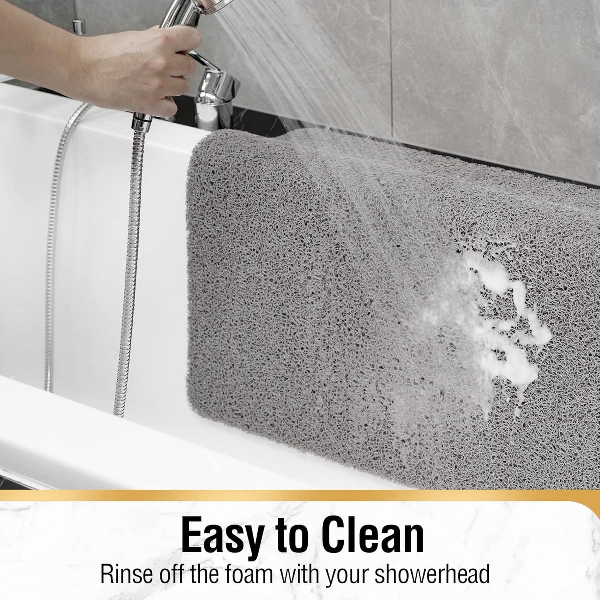 Non-slip shower mat - Non-slip bath mat - with drain - Non-slip water-permeable mat - Soft PVC loofah bath mat - Quick-drying - Grey - 40 × 60 cm — image 6