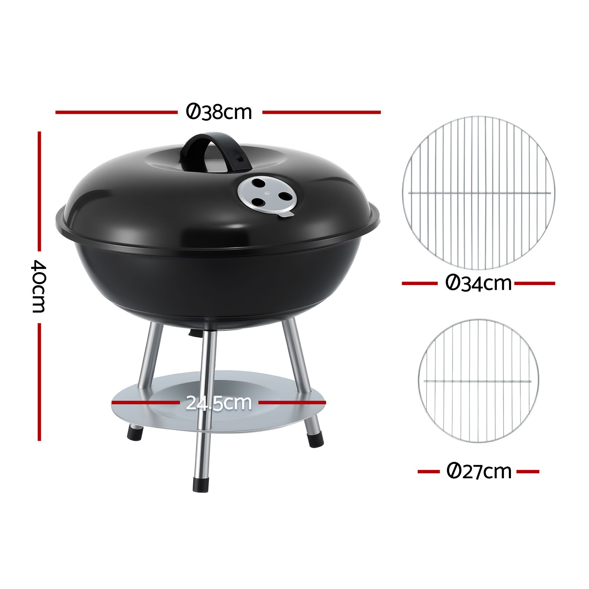 Grillz Charcoal BBQ Grill Portable with Lid for Camping Outdoor — image 2