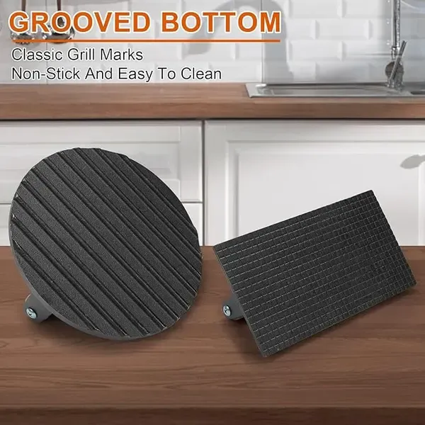Heavy Duty Cast Iron Smash Burger Press Set with Ergonomic Wooden Handle and Ribbed Base for BBQ Griddles and Home Cooking โ image 4