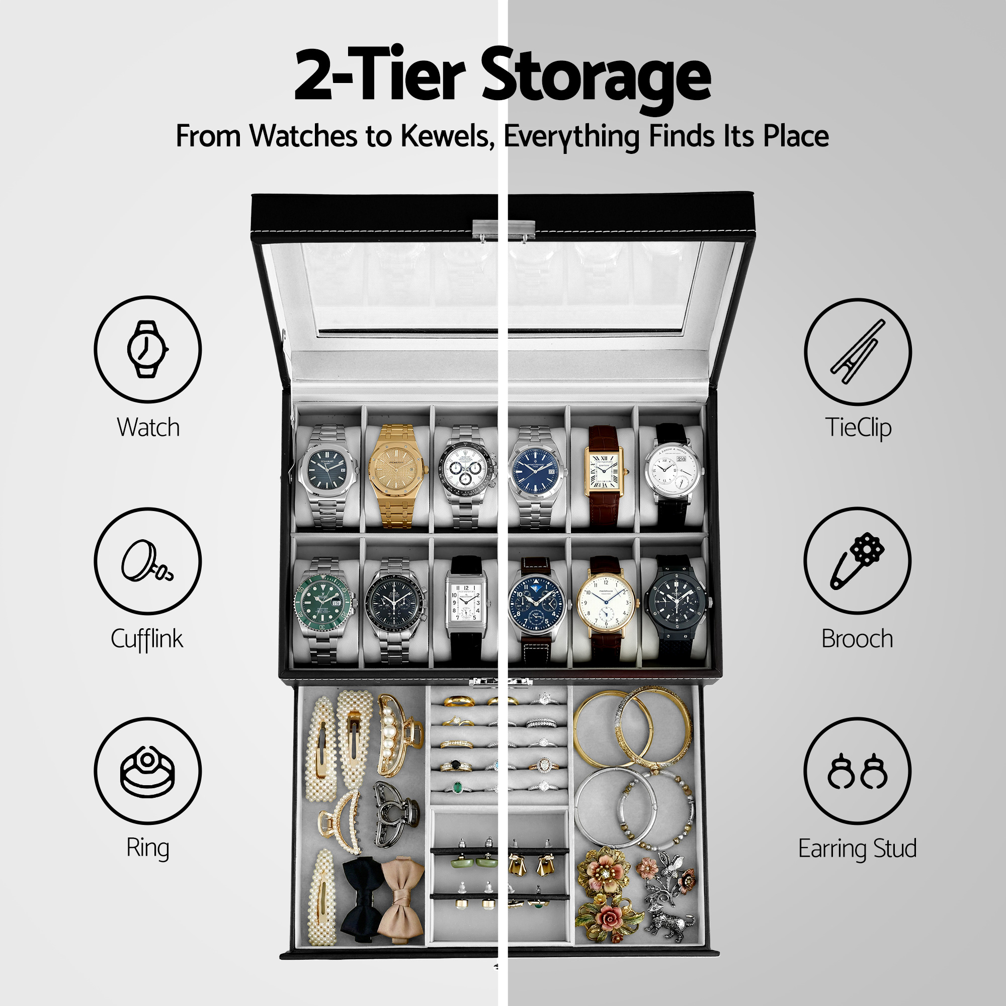 Embellir 12 Grids Watch Box Organizer Case Jewelry Display Storage Showcase — image 5