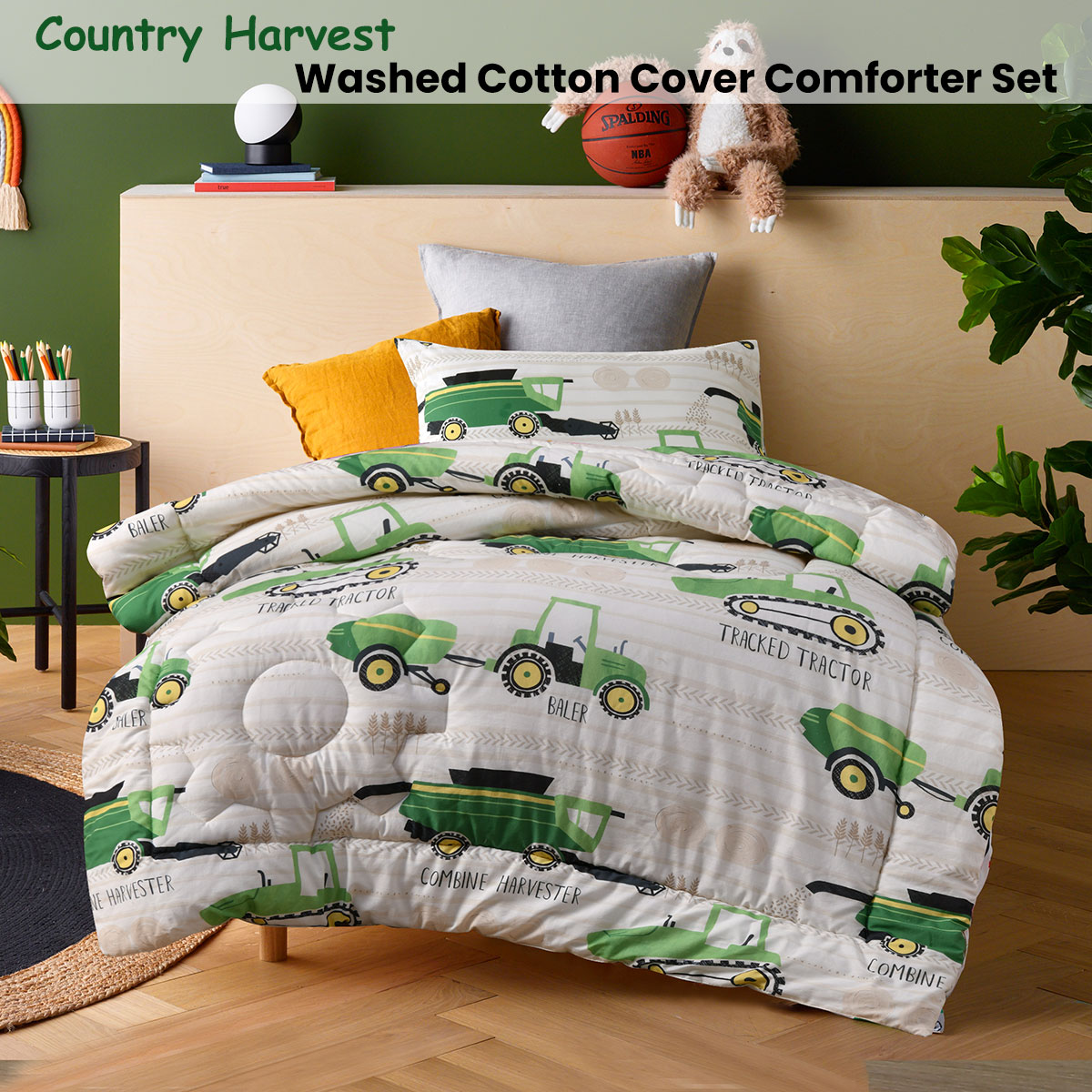 Happy Kids Country Harvest 2 Piece Washed Cotton Cover Comforter Set Single 160cm x 220cm โ image 2