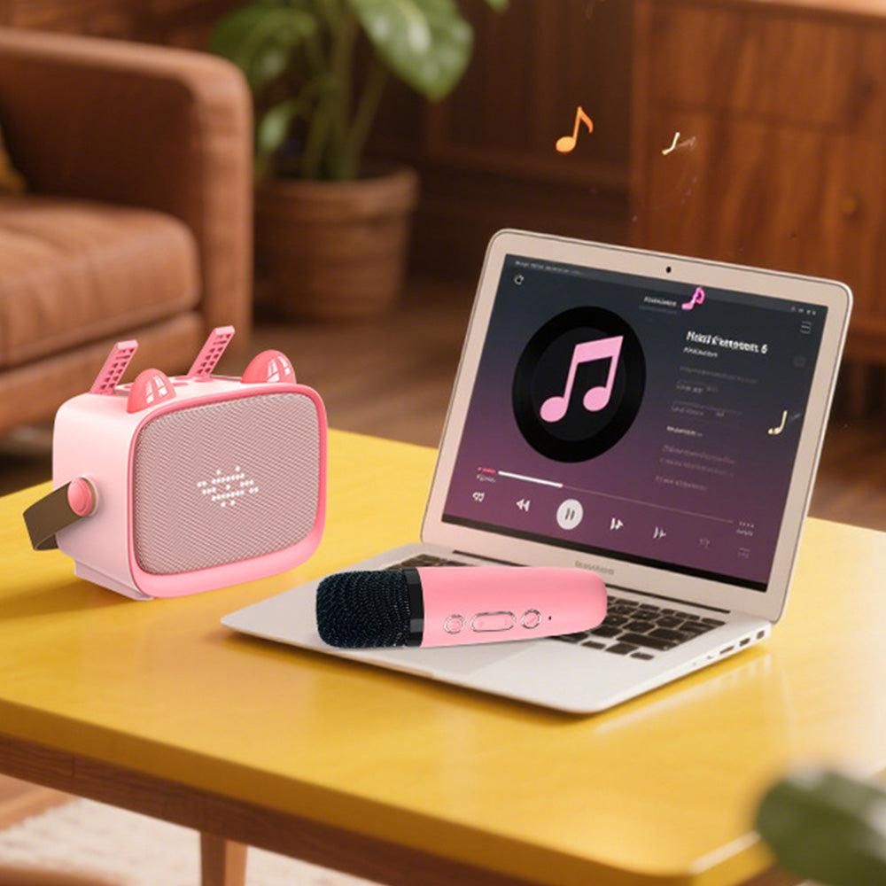 Mini Karaoke Machine - Portable MP3 Player with 2 Wireless Mics Toys & Gifts Pink — image 4