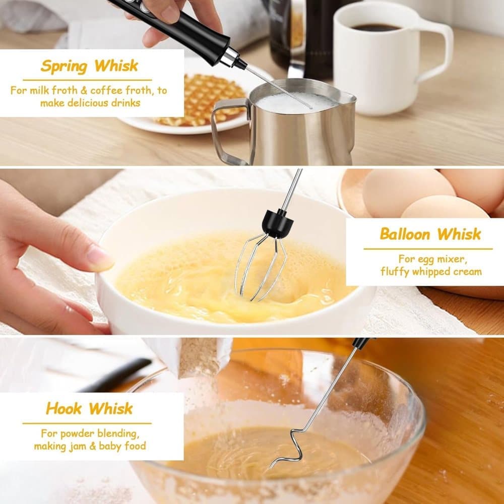 USB Rechargeable Electric Whisk with 3 Speeds, Egg Beater Milk Frother for Coffee and Cappuccino, Compatible with Most Brands, White — image 2